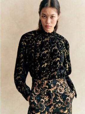 Sezane Loubna Blouse Jacquard Bottle Green size 36